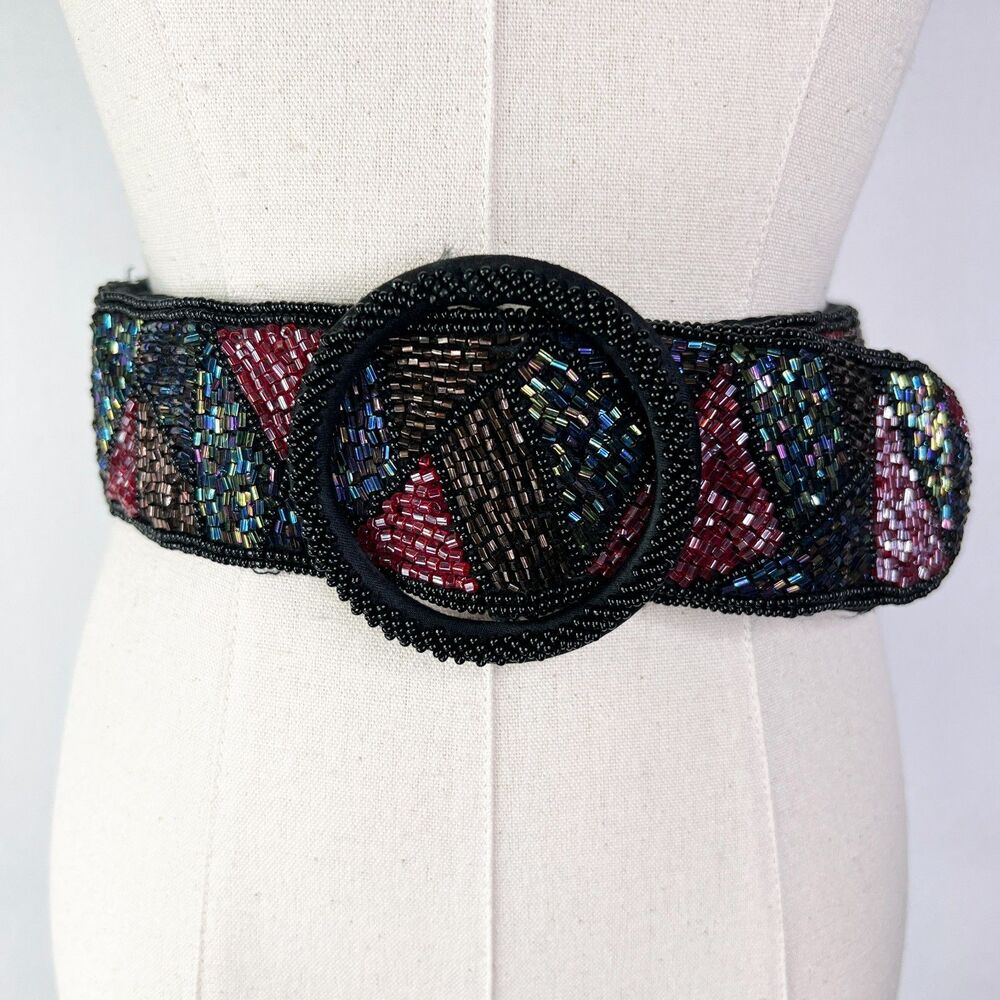 Vintage | 1980s | Hand Beaded Belt | Small | J.C. Penny | Iridescent